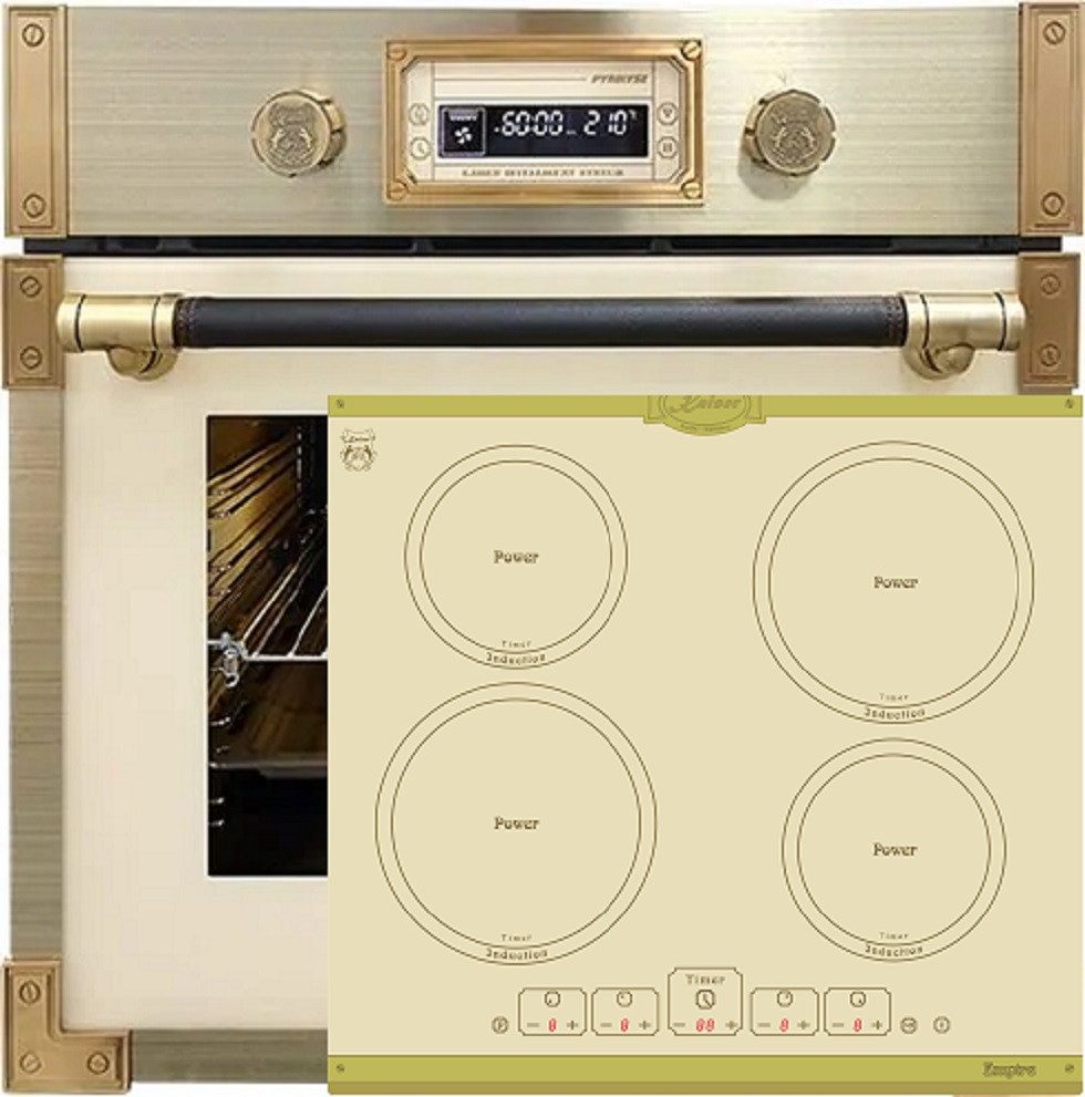 Backofen-Set Herd Set Autark Retro Einbau Backofen Elektro, 73 L mit Induktionskochfeld Autark 60 cm 4 Zonen mit Booster EH 6427 ElfAD+KCT 6195 IElfEm