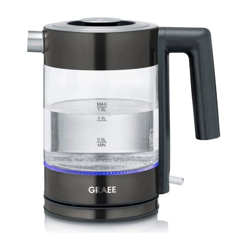 Wasserkocher WK 302 Glaswasserkocher Edelstahl schwarz 1 Liter LED beleuchtet