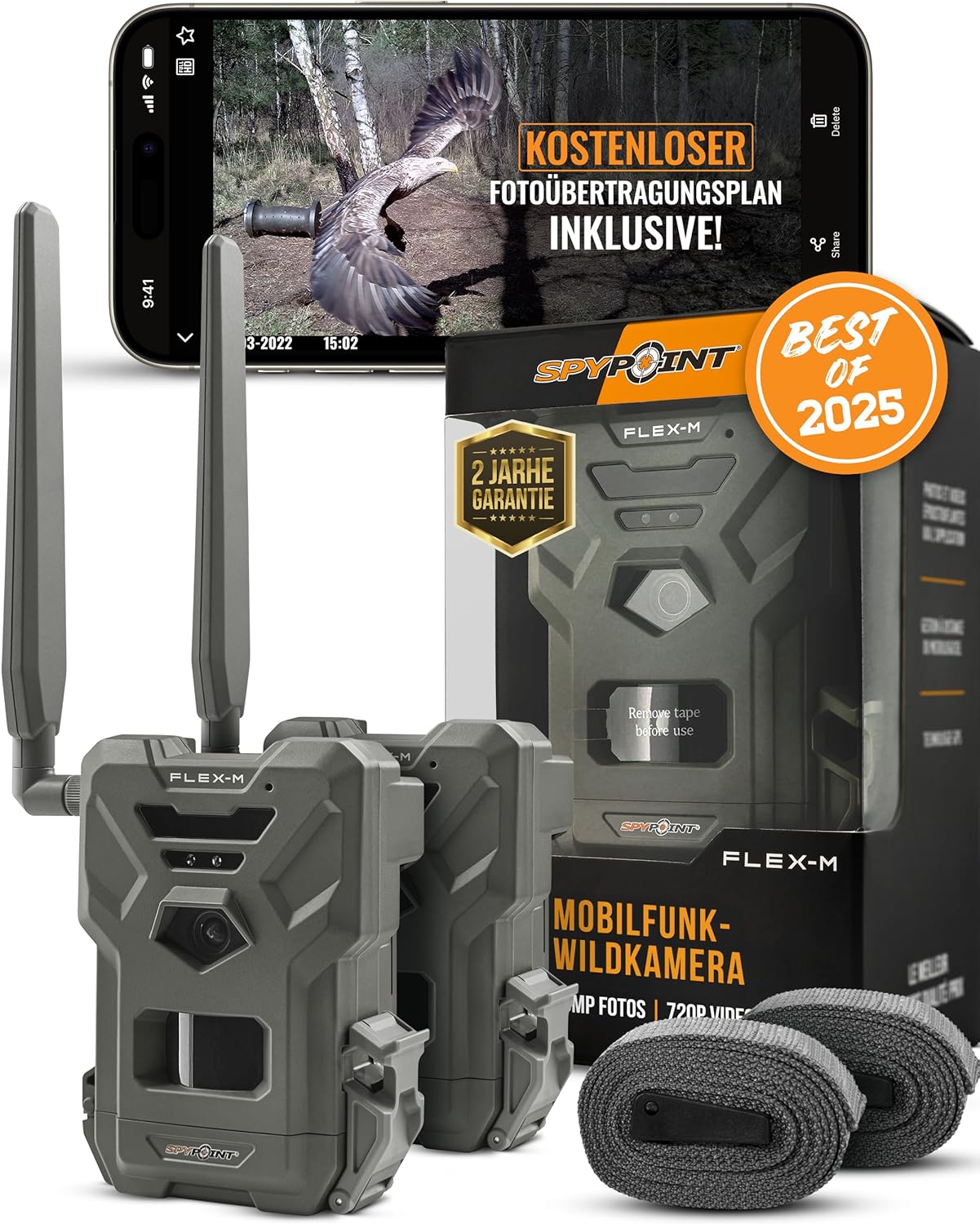 Spypoint Flex-M Twin-Pack - Wildkameras mit Foto- & Videoübertragung, 28 Megapixel, Wildtierkamera mit Nachtsicht, kostenlose App für Ihr Smartphone