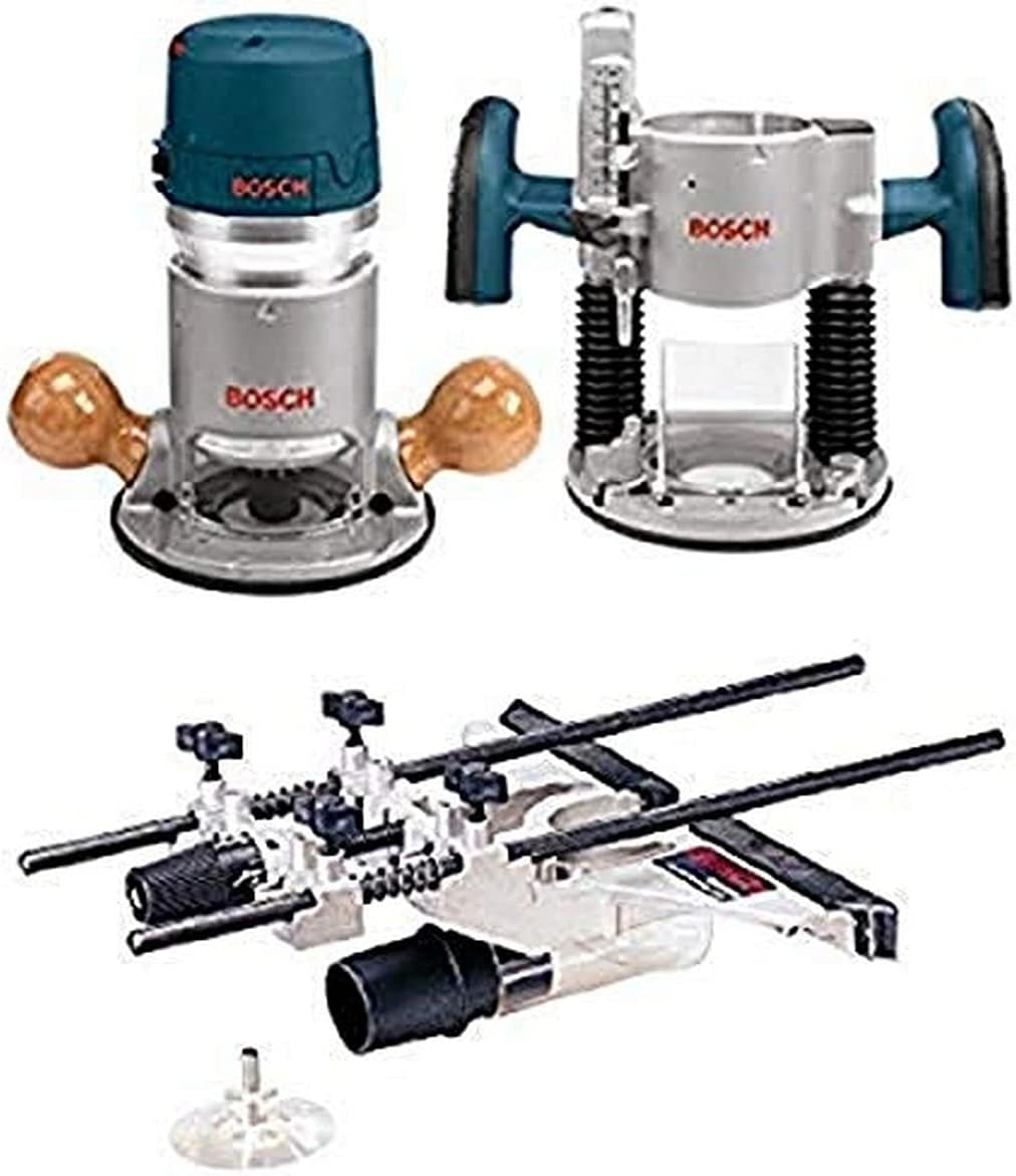 BOSCH 1617EVSPK Wood 12 Amp Router Tool Combo Kit &ndash; 2.25 Horsepower Plunge Router & Fixed Base with a Variable Speed