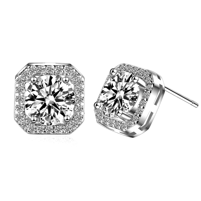 Sterling Silver Stud Earrings Cubic Zirconia Stone