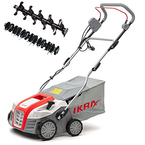 IKRA 80201020 scarificatore arieggiatore Elettrico IEVL 1840, Cesto di Raccolta 55l, Larghezza 40cm, profondità di Lavoro Regolabile, 1800 W, 230 V, Griggio/Rosso : Amazon.it: Giardino e giardinaggio