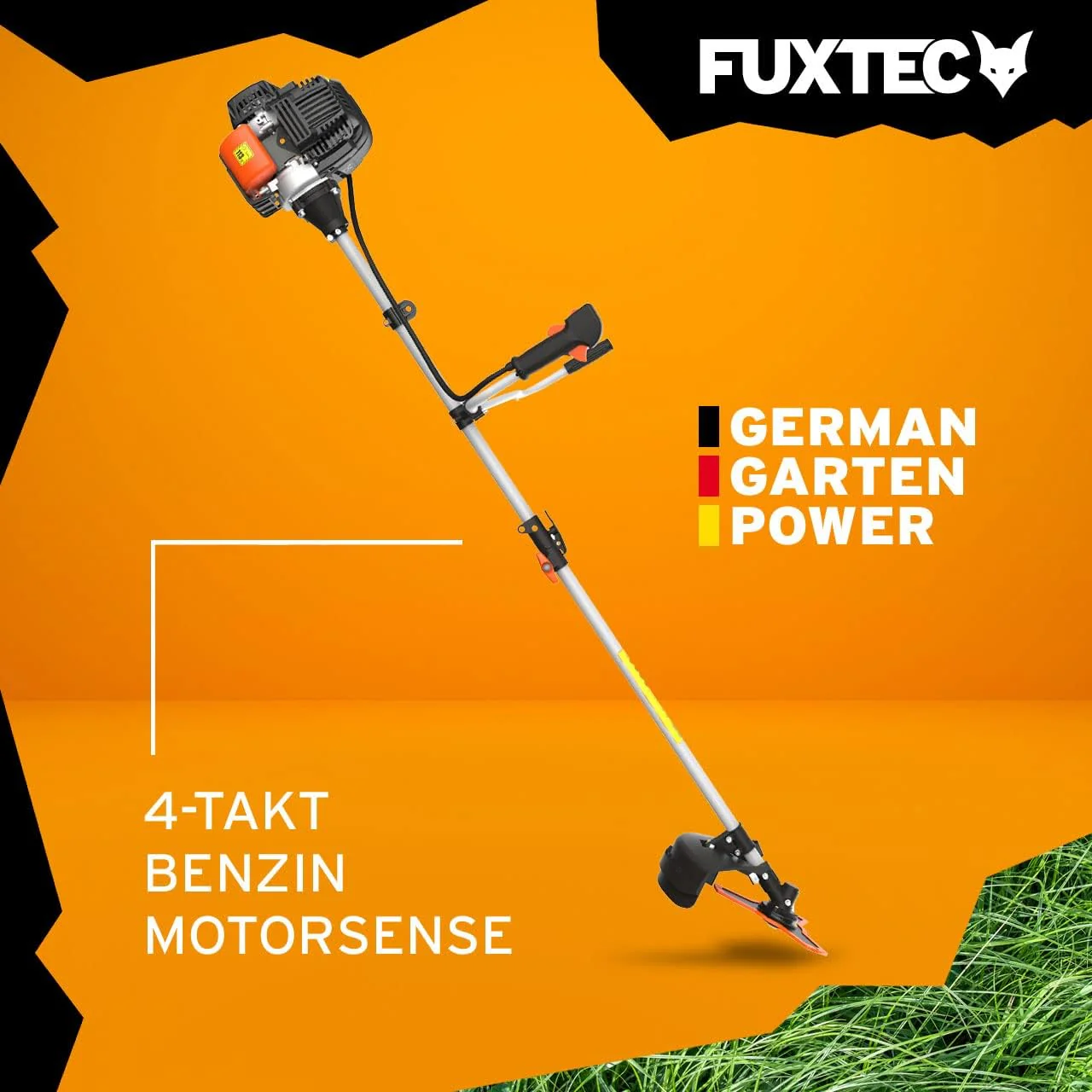 FUXTEC Benzine bosmaaier FX-4MS131, grastrimmer met 4-taktmotor, 320 mm snijcirkel, ergonomische tweehandige handgreep, noodstopschakelaar, lichtgewicht, incl. professionele draagriem/mes/draad