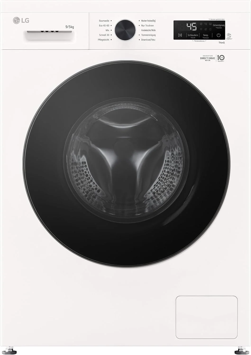 LG W4WB3095Y Waschtrockner (9 kg Waschen/5 kg Trocknen, Energieeffizienzklasse A/E 1.300 U/Min.) mit Steam, AquaLock und 6 Motion, Weiß