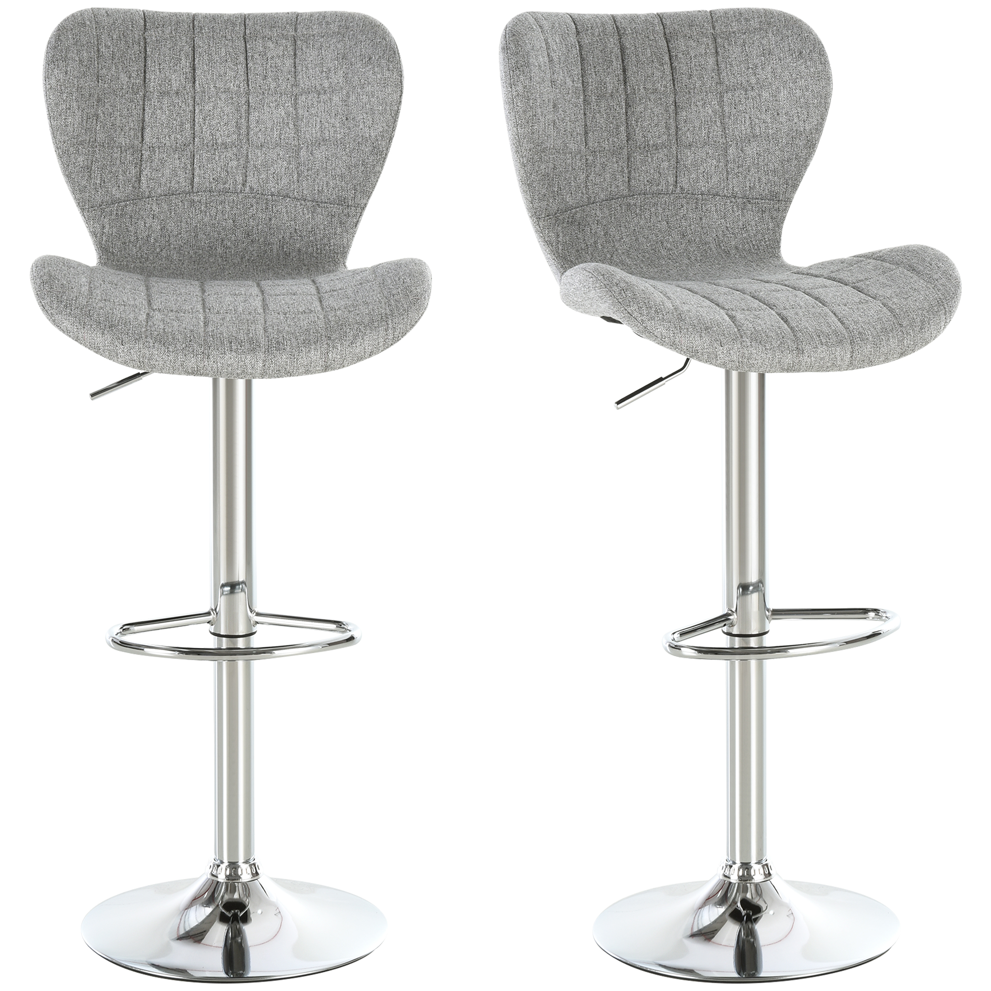 HOMCOM Set mit 2 zeitgemäßen Design-Barhockern, höhenverstellbar 59-81 cm, 360° drehbar, Leinen Grau
