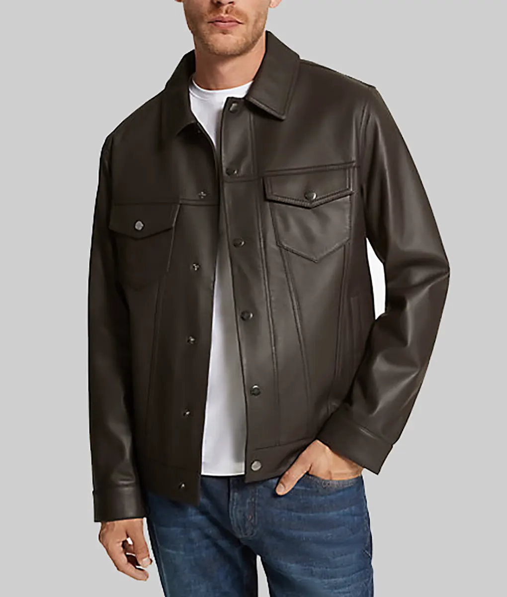 Albert Dark Brown Leather Trucker Jacket
