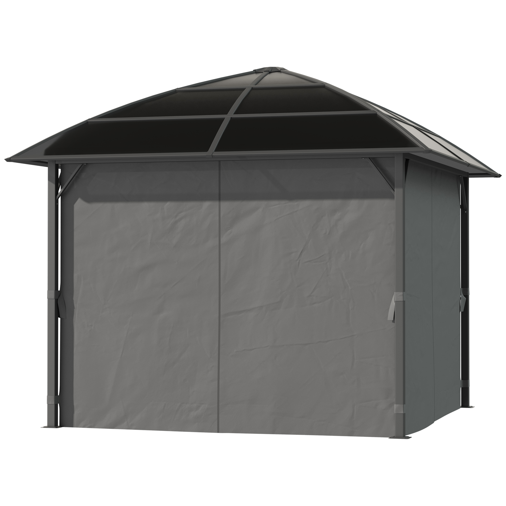 Outsunny Gartenpavillon Aluminiumstruktur Polycarbonat Dach wasserdicht UV 60+ Seitenwände 3 x 3 m dunkelgrau