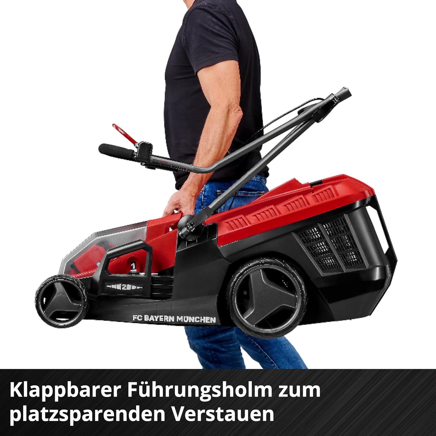 Einhell Akku-Rasenmäher GE-cm 36/36 Li Kit FC Bayern Power X-Change (36 V, 36 cm Schnittbreite, bis 400 m², Brushless, 25-75 mm Schnitthöhe, inkl. 2X 4 Ah Akku und 2X Ladegerät)