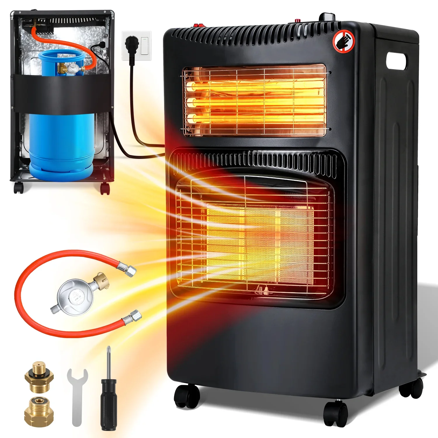 Sonnewelt Gasverwarming 4200W en 1260W gas-elektrische kachel met gasdrukregelaar, gasslang, gasflesadapter