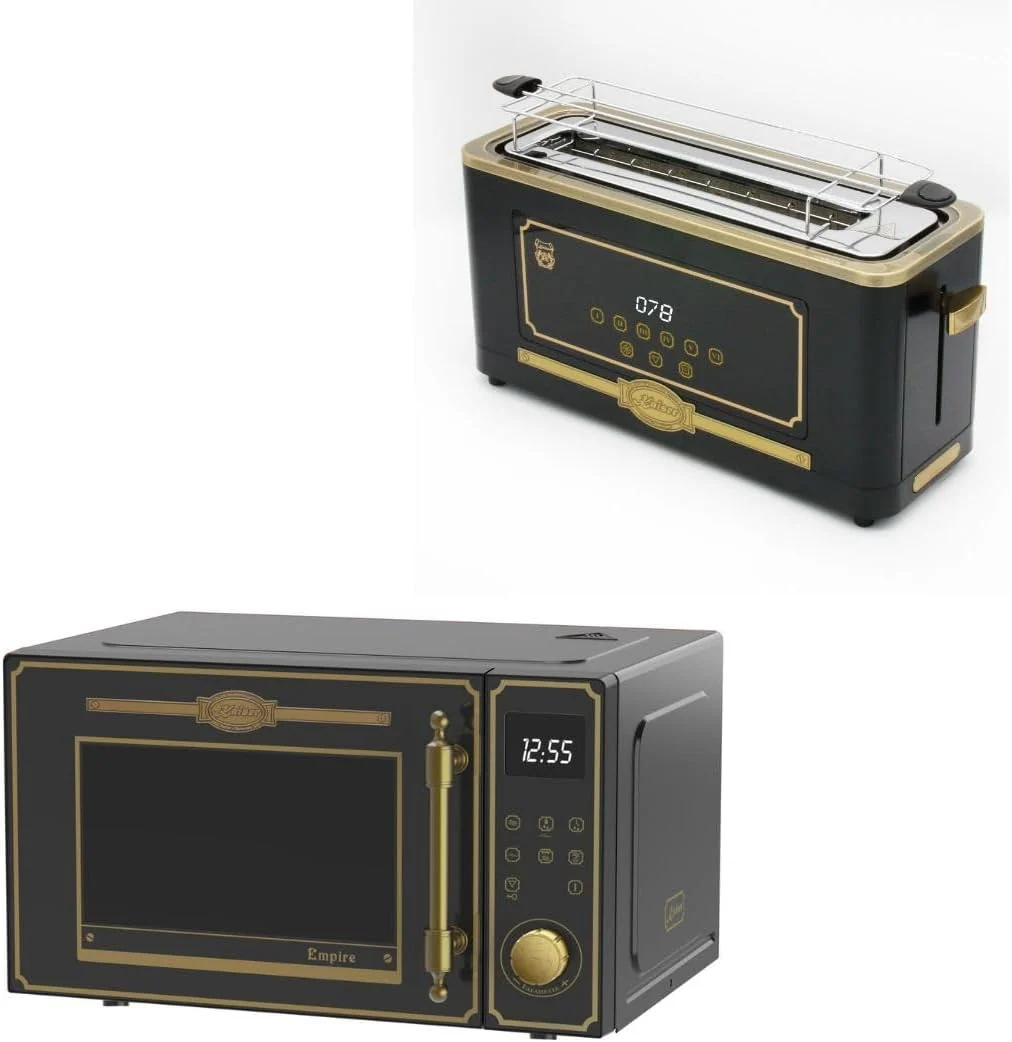 Kaiser Empire M 2530 Em Mikrowelle 25L Mikrowellenherd mit Heißluft Grill 25 Funktionen + Retro Toaster T 4000 Em, 6 Toaststufen, Auftaufunktion