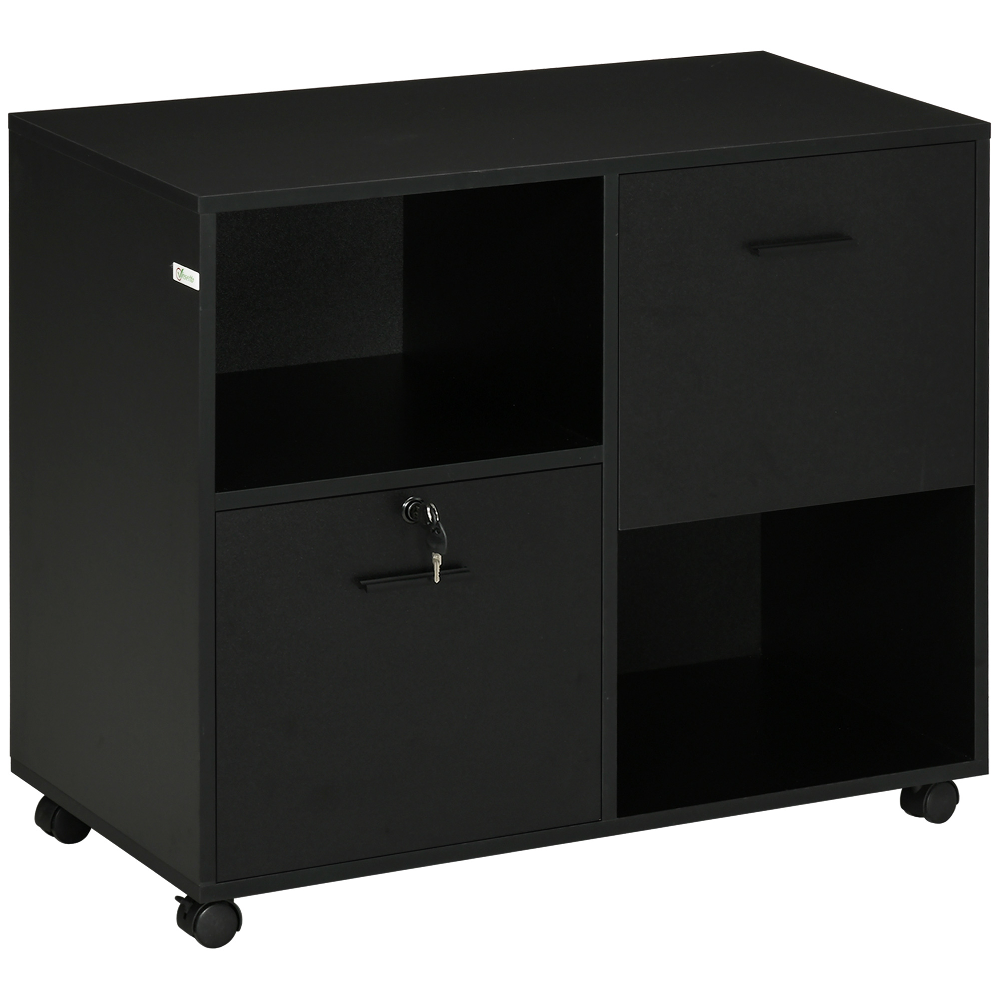Vinsetto Büromobilschrank mit 2 Dokumentschubladen und Regalen, Räder mit Blockierung, 80x40x66cm, Schwarz