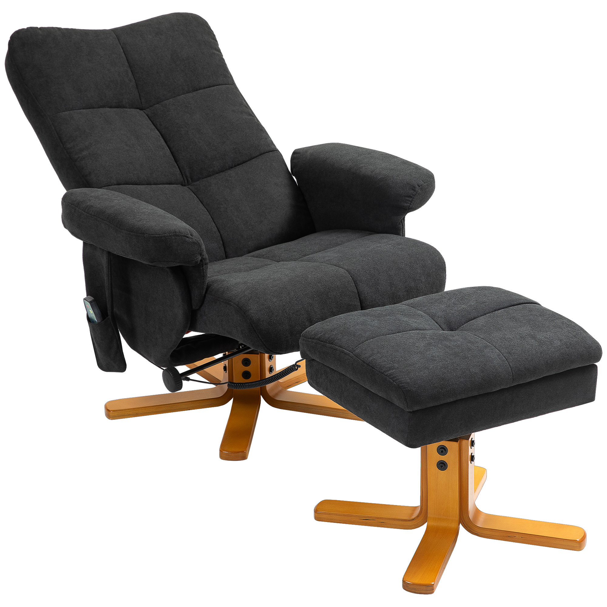 HOMCOM Massagesessel mit Liegefunktion und Fußhocker, 145°-Neigung, Polyester, 80 x 86 x 99 cm, Schwarz