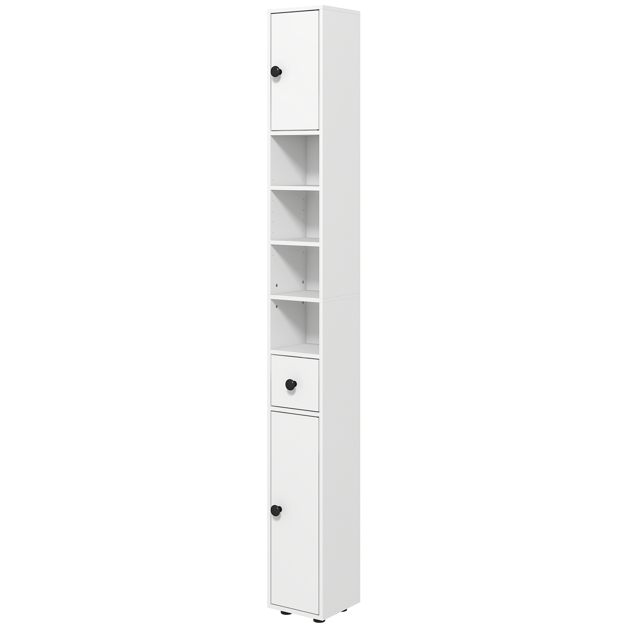 kleankin Badezimmerschrank, 4 Regale, Schublade, Spanplatte, schlankes Design, Weiß