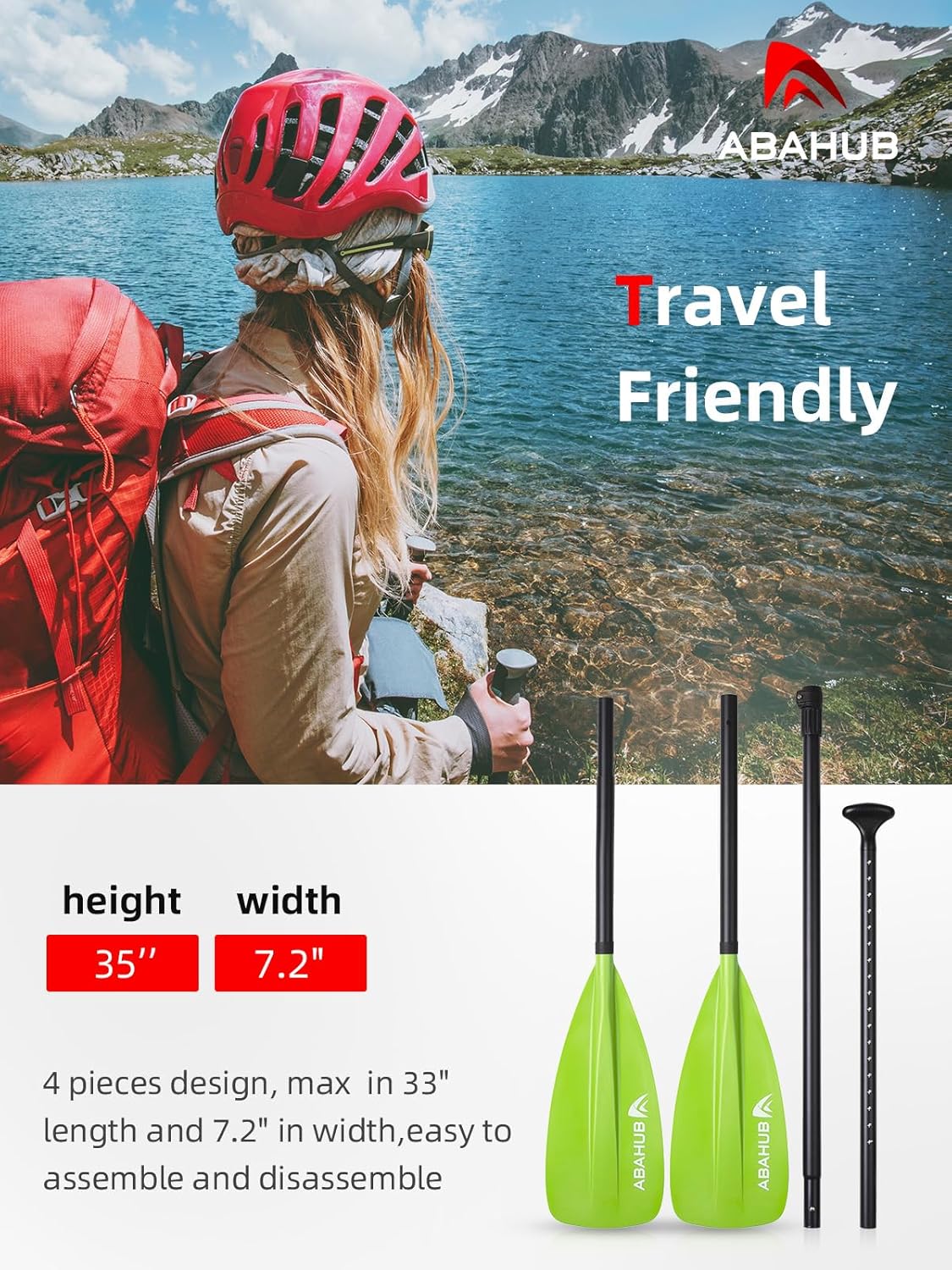 Abahub Pagaia SUP Alluminio Remi SUP Paddle Stand Up Paddle Telescopico 173-213 cm per Tavola da Surf Canoa SUP, Lama in Nylon di Plastica in Nero/Blu/Verde/Rosso/Arancione/Giallo
