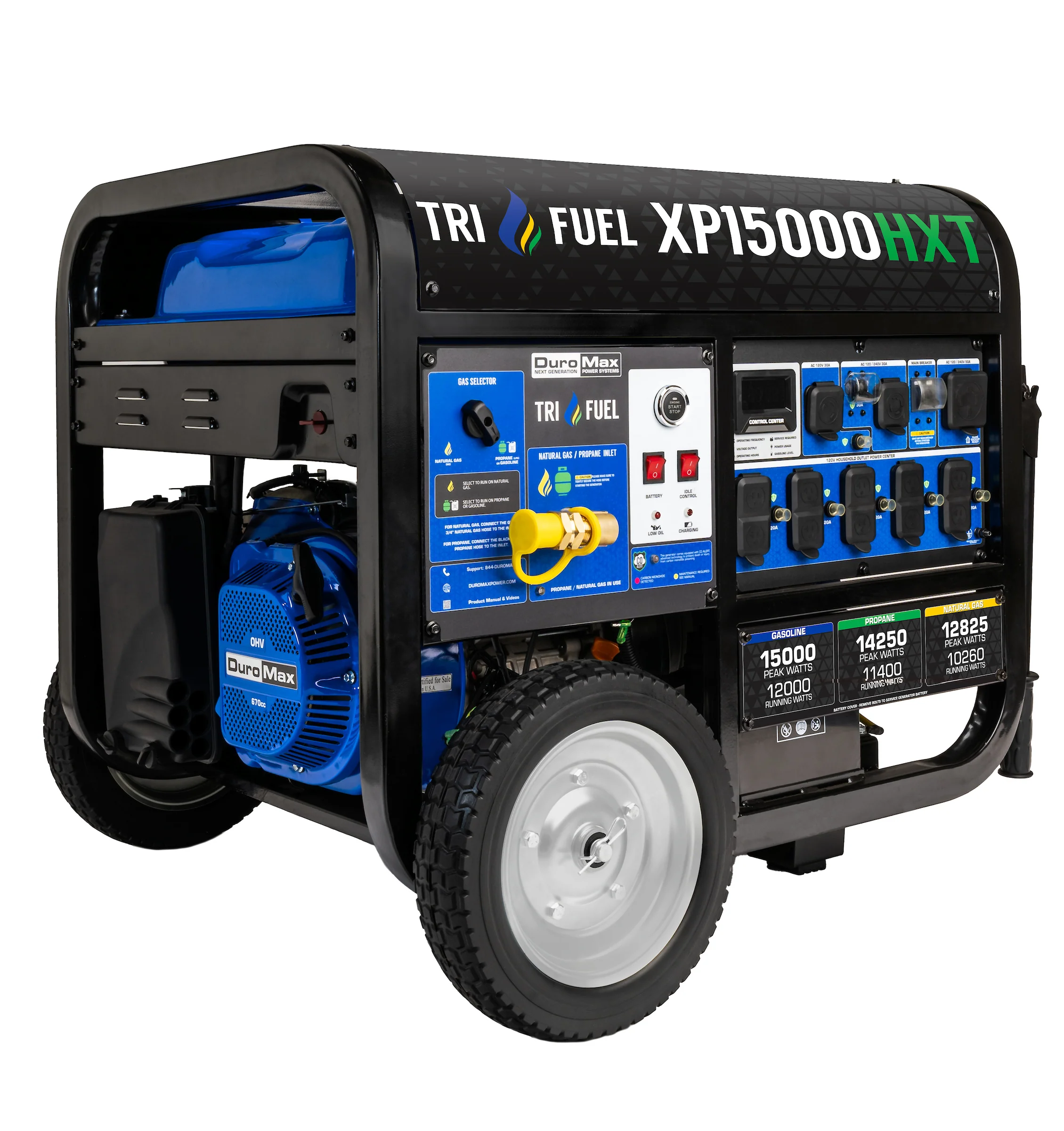 15.000 Watt draagbare drievoudige brandstofgenerator met elektrische start