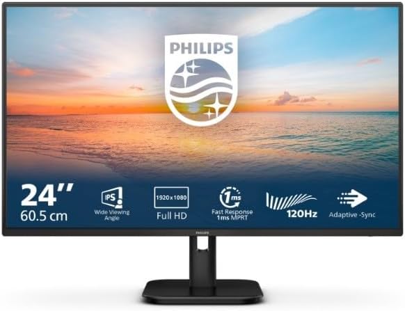 PHILIPS Monitor 24E1N1100A 24 pollici 1920x1080, FHD, 120Hz, IPS Panel, 4ms GtG, Speakers, (HDMI1x 1.4) Nero