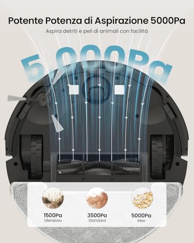 Robot Aspirapolvere Lavapavimenti con Mappatura,LiDAR Rilevamento Ostacoli, Aspirapolvere Robot lavapavimenti Potente Navigazione Laser per Pulizia Pavimenti Tappeti Peli Animali,Autonomia 180min : Casa e cucina