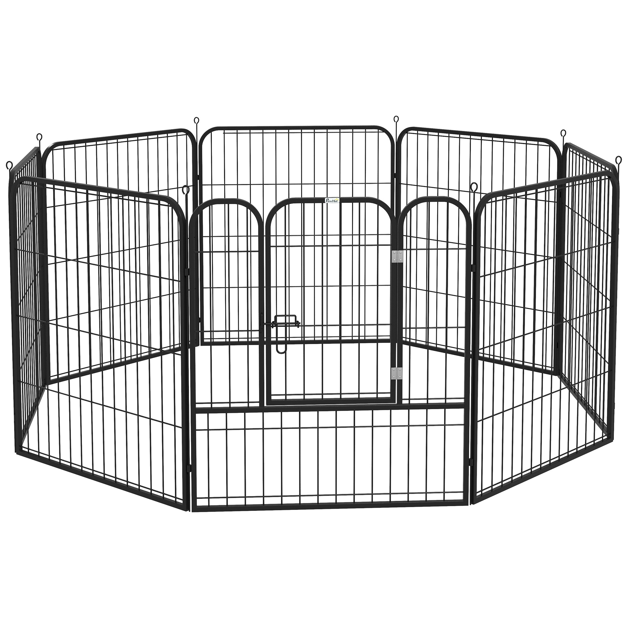 PawHut Welpenauslauf Freigehege Laufstall für Haustier Laufgitter Laufstall Hundegehege individuell gestaltbare Form mit Tür Metall 80 x 80 cm Schwarz