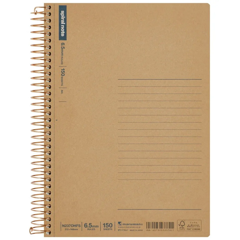 MARUMAN SPIRAL NOTE BASIC NOTEBOOK A5 6.5MM. LINE RULED - 150 SHEETS