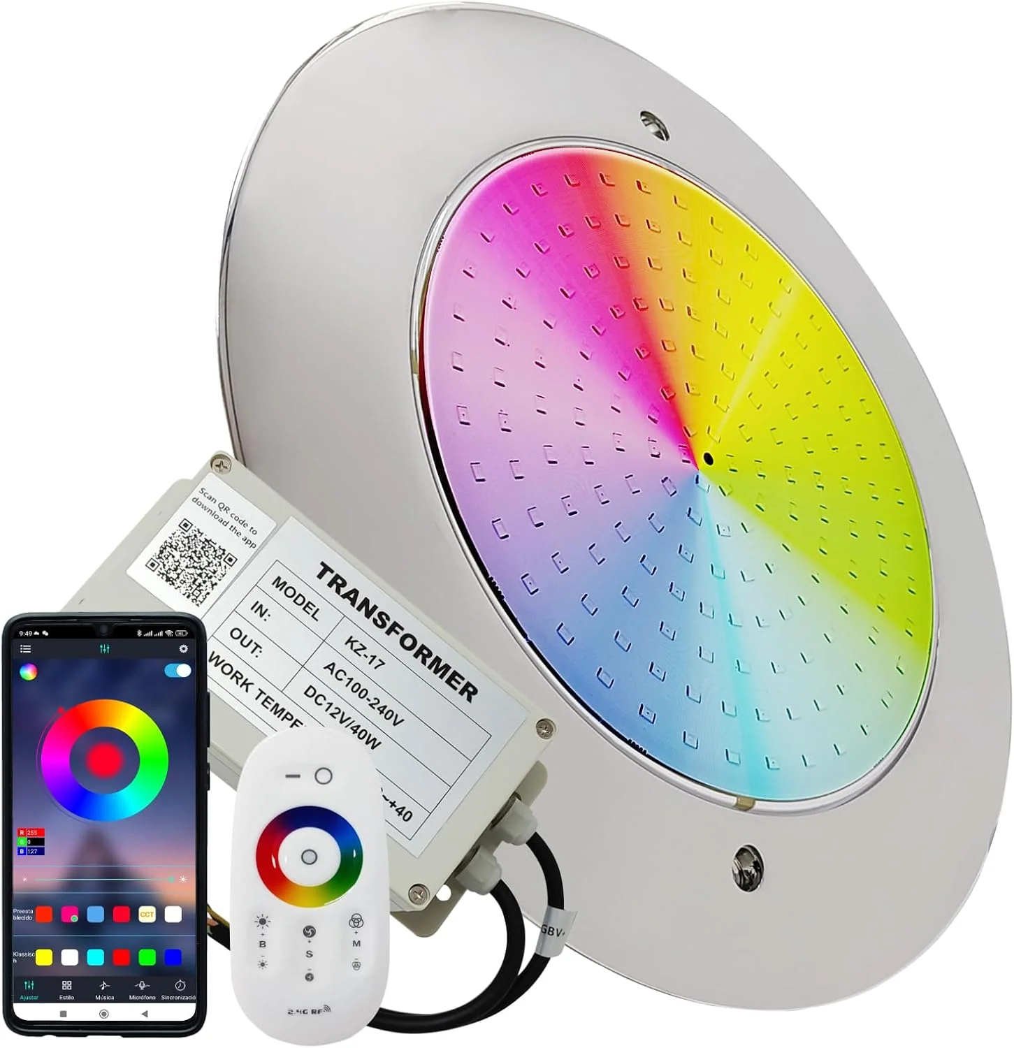 LED ATOMANT LED Poolstrahler Edelstahl 12W RGB IP68 Trafo und Fernbedienung