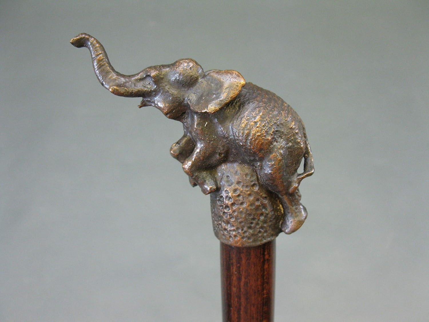 Holz Gehstock mit Bronze Griff Elefant Spazierstock 93 cm Wanderstock Walking Stick