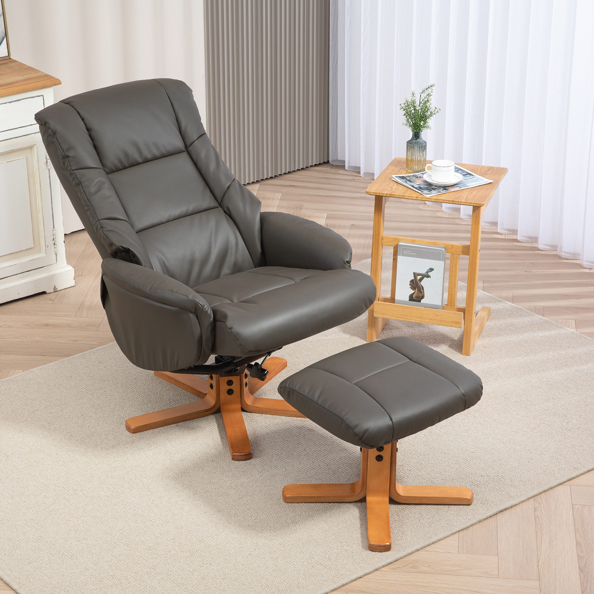 HOMCOM Relaxsessel mit Fußstütze, verstellbare Rückenlehne, neigbare Sitzfläche, gepolstert, synthetischer Bezug, grau