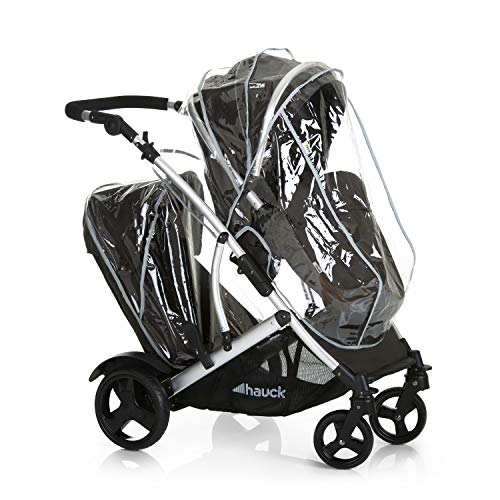 hauck Passeggino Doppio Duett 2   Passeggino Gemellare con Seduta Reversibile e Convertibile in Navicella Neonato   Manubrio Regolabile in Altezza   Parapioggia Incluso   Nero : Prima infanzia