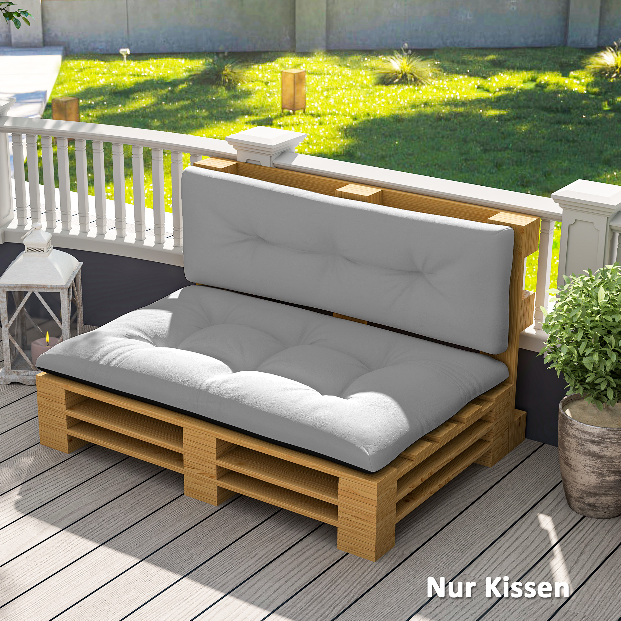 Outsunny Palettenkissen 2er Set Sitzkissen Palettenpolster mit Getuftetem Design Rückenlehne 120 x 77 x 10 cm Hellgrau