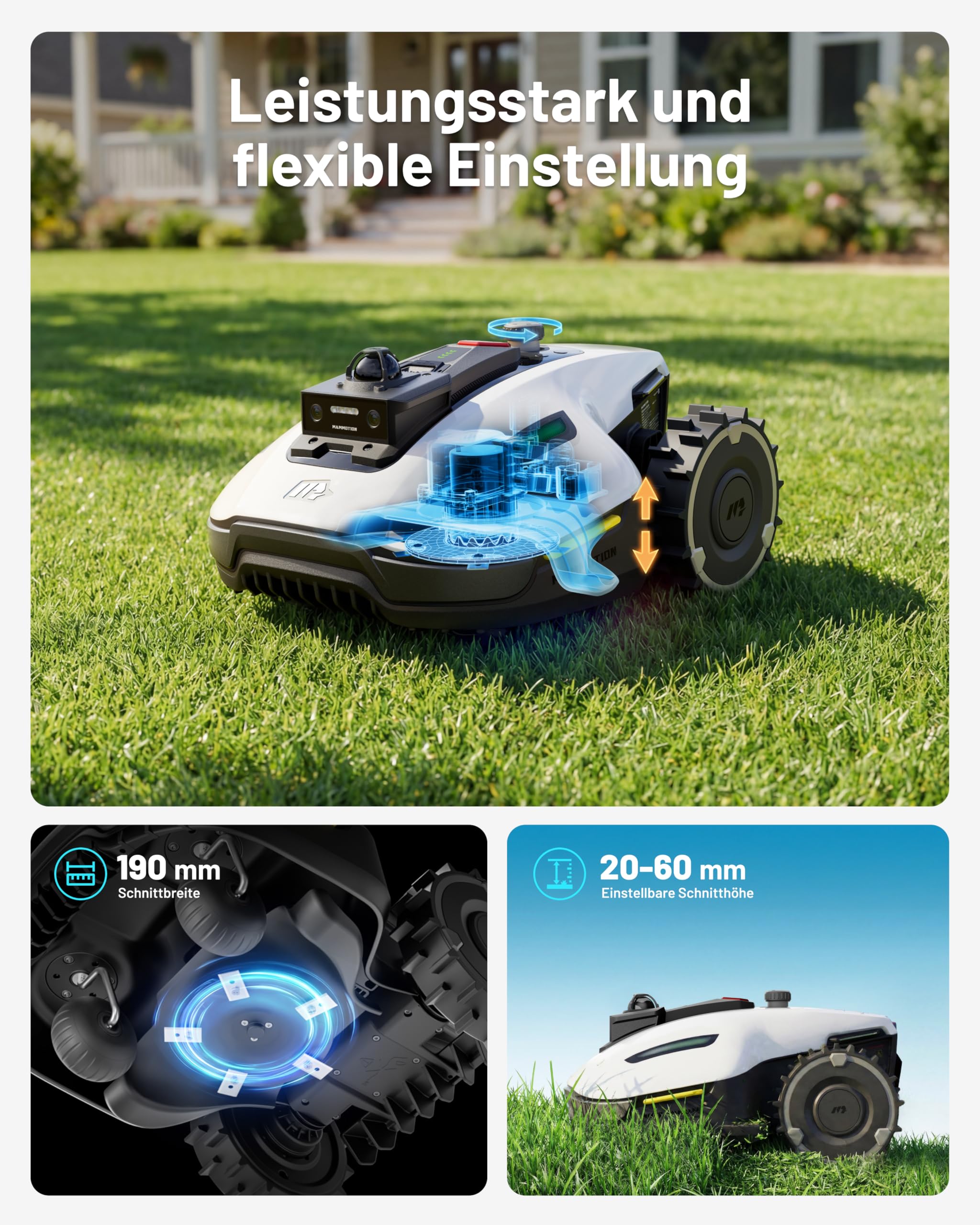 Mähroboter YUKA mini 2 800 mit 360°-LiDAR-Navigation ohne Begrenzungskabel, 190 mm Schnittbreite