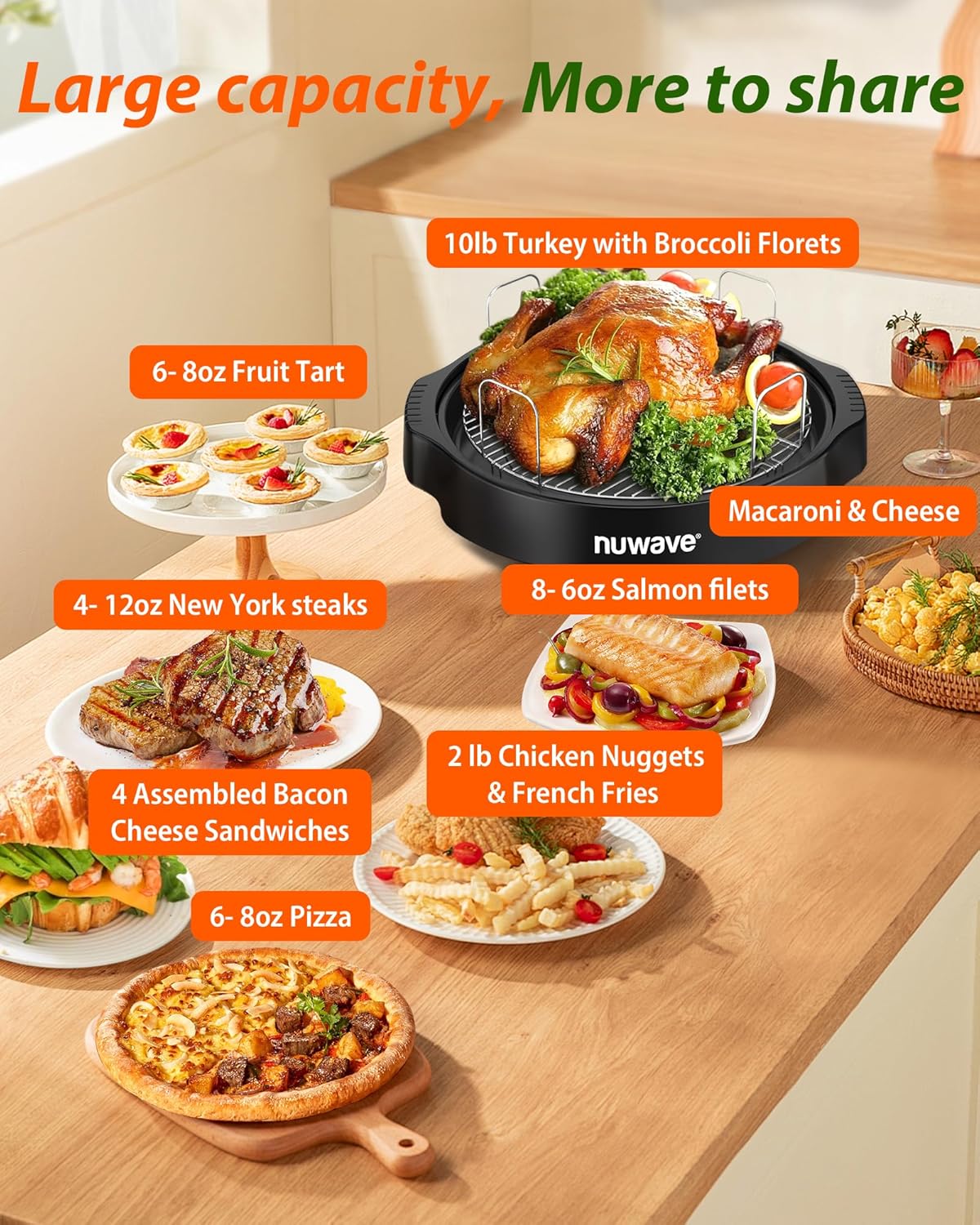 Nuwave Oven Pro Plus Friggitrice ad aria, piano cottura a infrarossi, convezione avanzata 2024, senza sbrinamento o preriscaldamento, cottura fresca o congelata, cupola di alimentazione durevole, 100