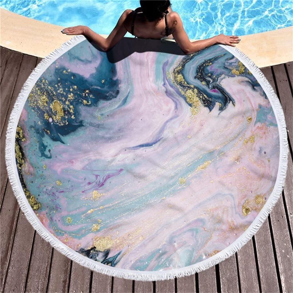 LiChA Microfiber Marble Abstract Pattern Beach Towel Round Large Watercolor Yoga Towel with Tassel Beach Mat Blanket Cover
