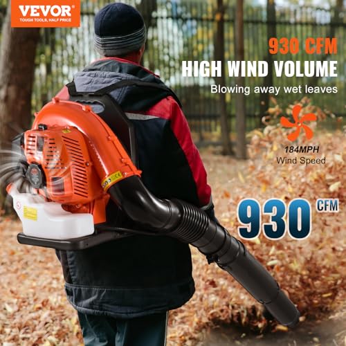 VEVOR Soffiatore per Foglie a Gas, 79CC, Spazzaneve a Zaino a 2 Tempi, Serbatoio Carburante da 3 Litri, Volume d'Aria 930 CFM, 184 MPH, Cura per Prato, Pulizia Foglie, Rimozione Neve Giardino Cortile : Giardino e giardinaggio