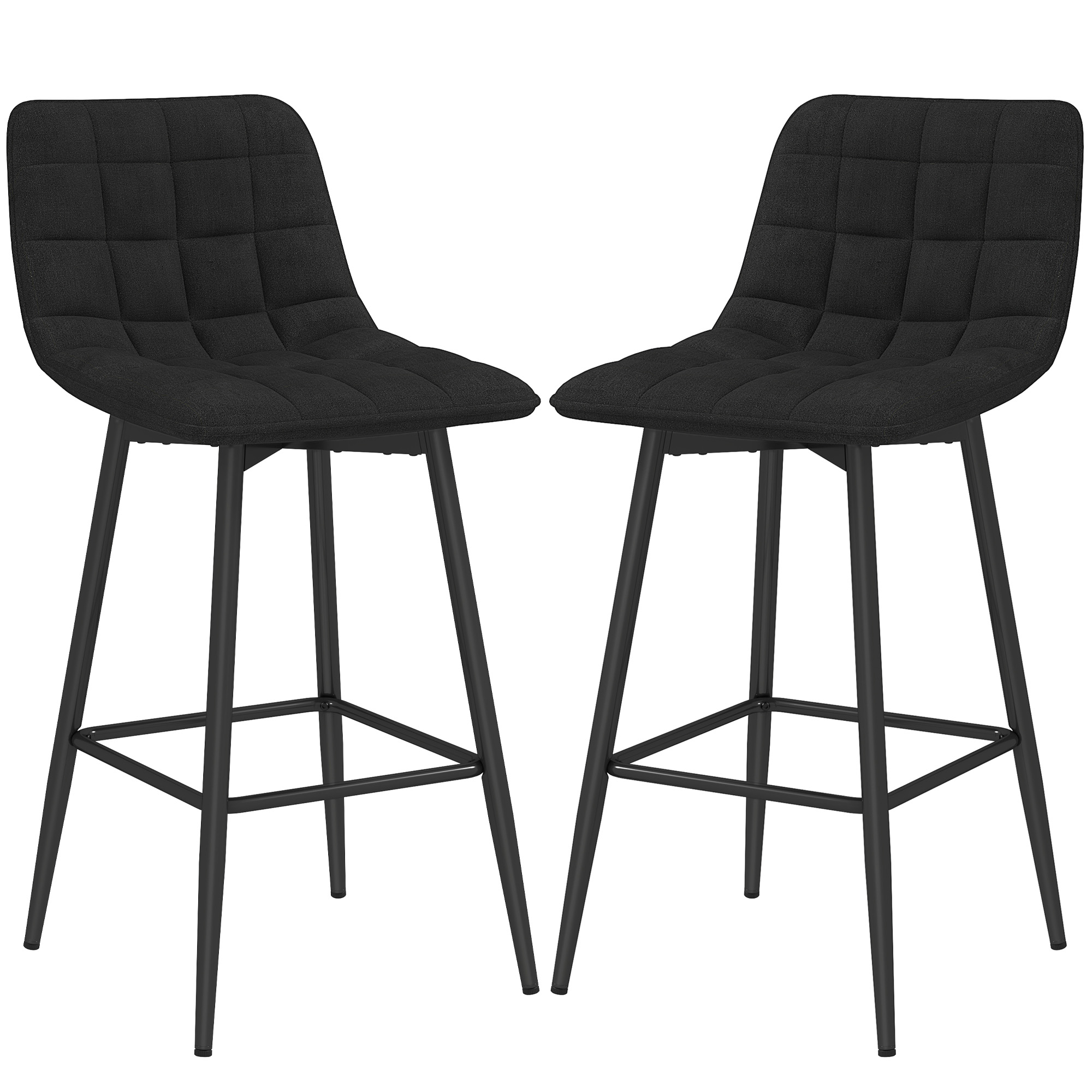 HOMCOM Set 2 Barhocker im skandinavischen Stil aus Samteffektstoff und Metall, 45x47x84 cm, Schwarz