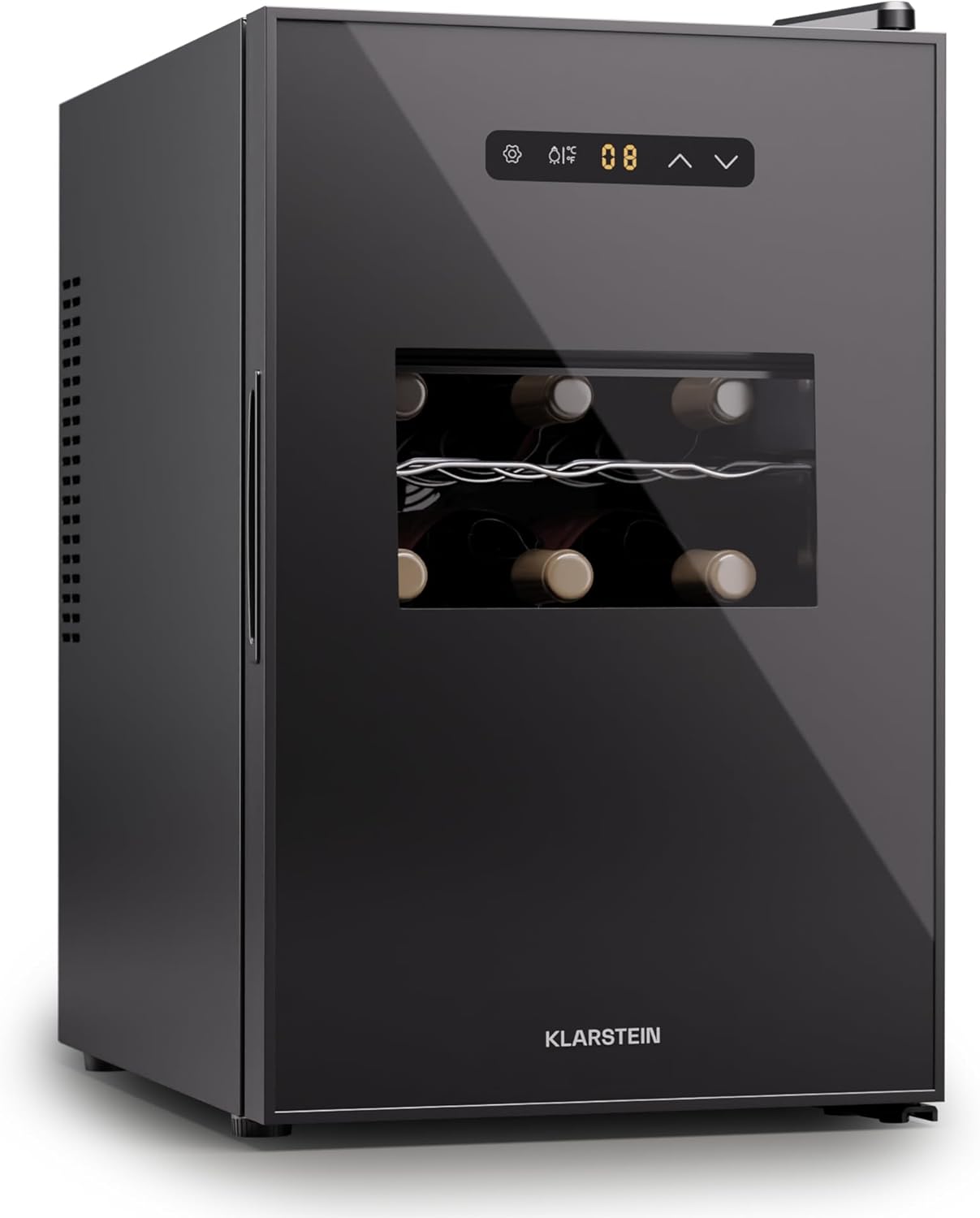 Klarstein Cantinetta Vino Refrigerata a Zona Singola per Interno-Esterno, Frigo Bar, Cantina Vino con Porta in Vetro, Mini Frigo Silenzioso, Frigorifero Piccolo, Illuminazione LED, 5-22°C 16 Bottiglie