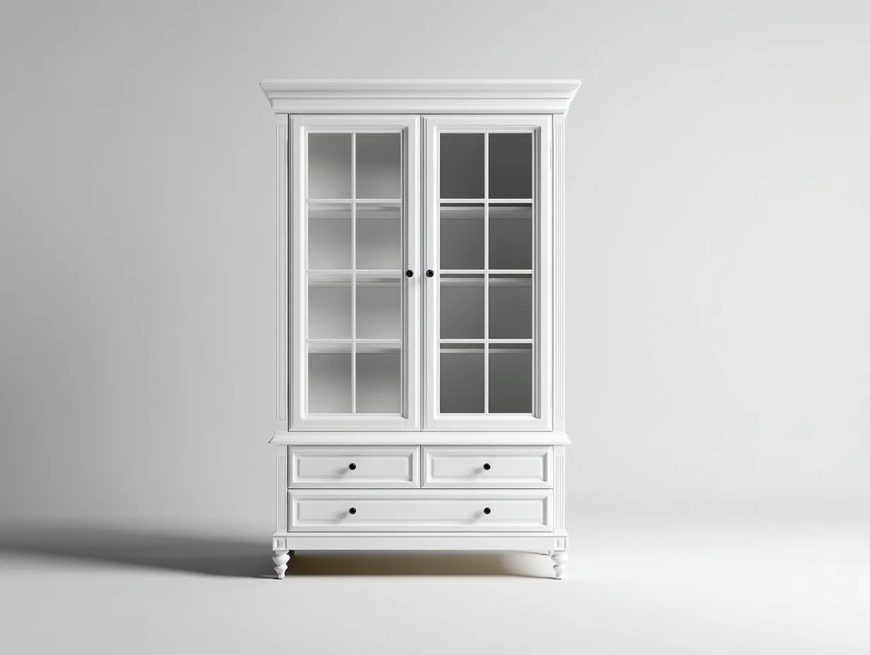 Vitrine-Holzwerkstoff-Glas-104 x 46 x 196 cm-Weiß-Landhausstil