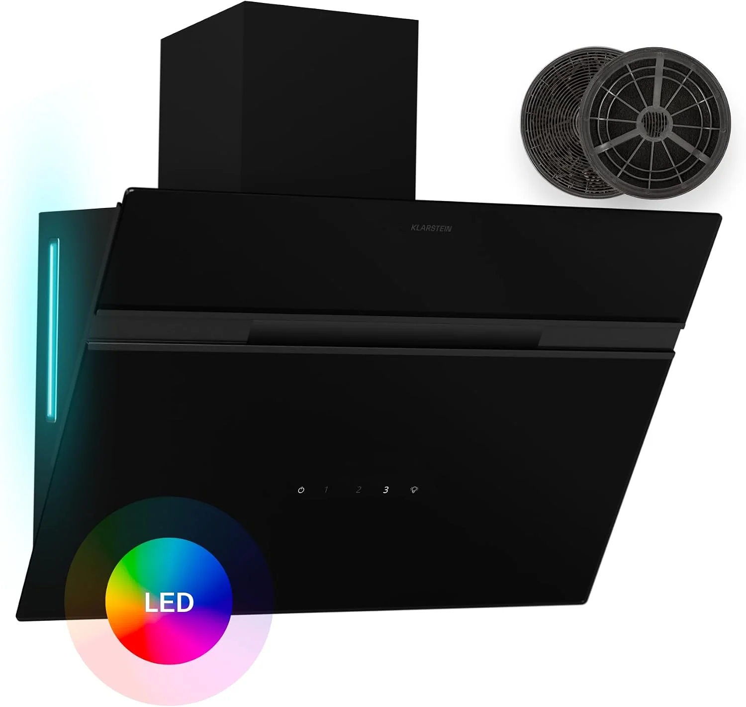 Klarstein Dunstabzugshaube Alina, 60-cm-Wandhaube, 600 m³/h Luftstrom, Energieeffizienzklasse A, LED-Beleuchtung in 9 Farben, Touch-Bedienfeld