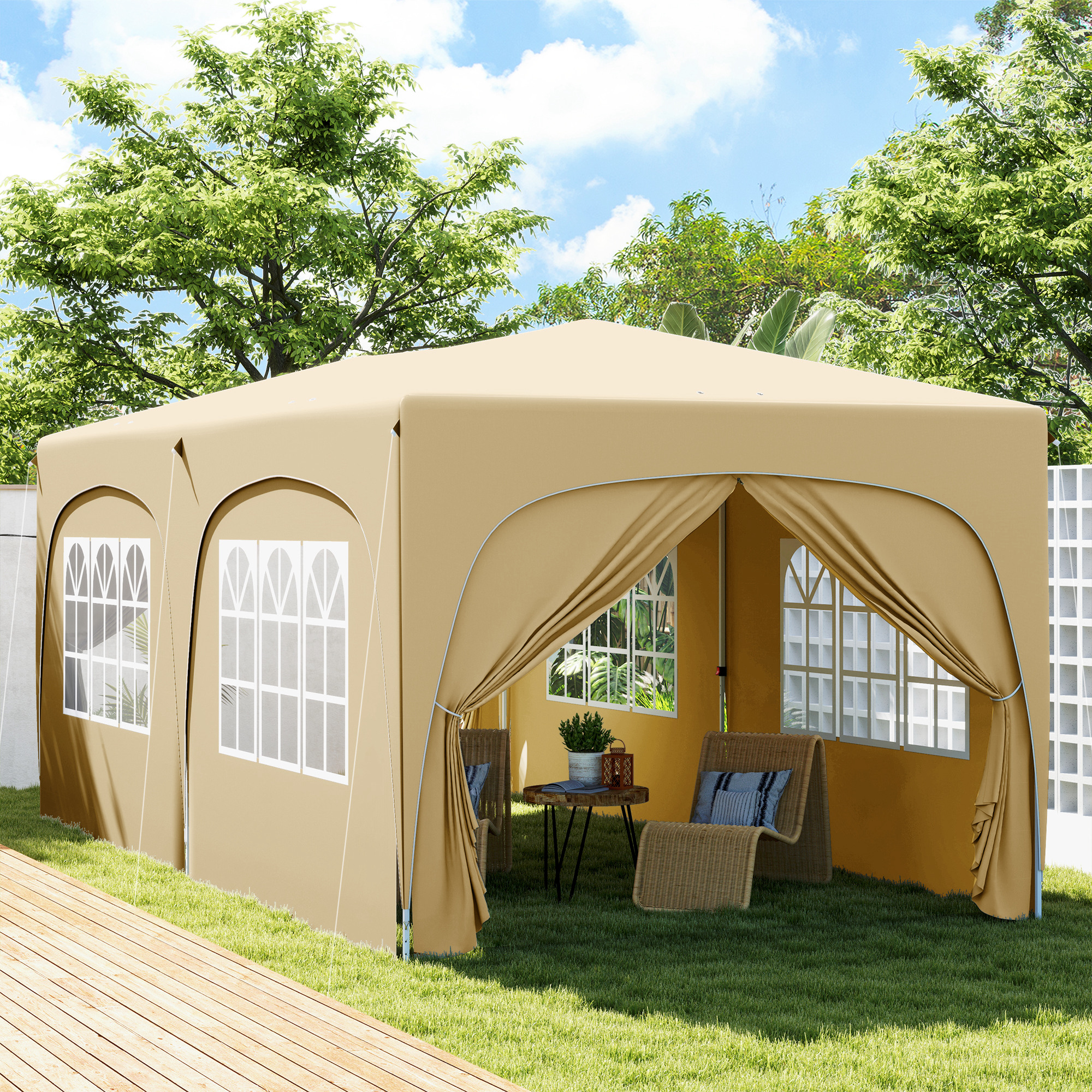 Outsunny 3 x 6 m Pop-up Pavillon mit Seitenwänden, UPF50+ höhenverstellbares Gartenzelt mit Tragetasche und Sandsäcken