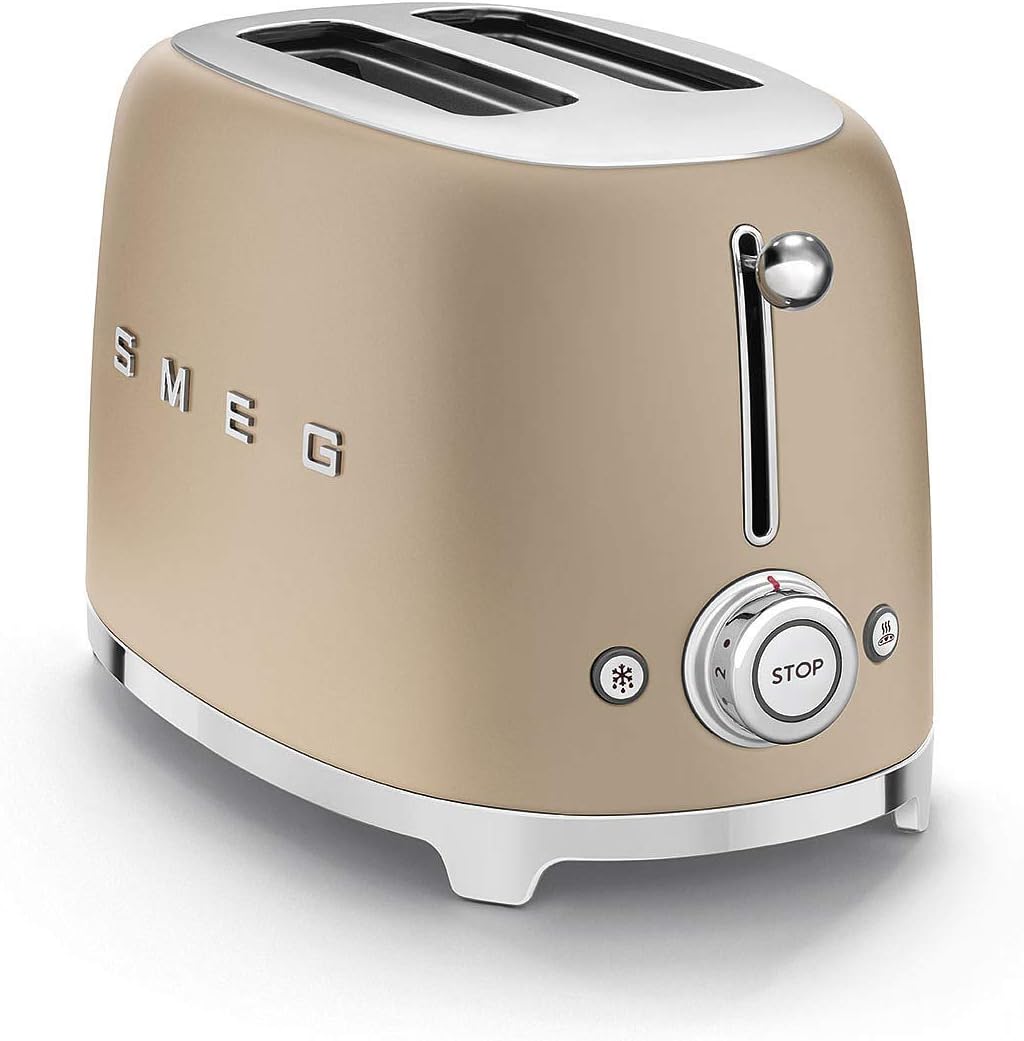 Smeg, 2x2 TSF01CREU -Toaster, 2 Schlitze für 2 Scheiben, 6 Vergoldungsniveaus, Heizfunktion, Abtau- und Bagel- Funktion, Sammelschublade, 950W, Creme