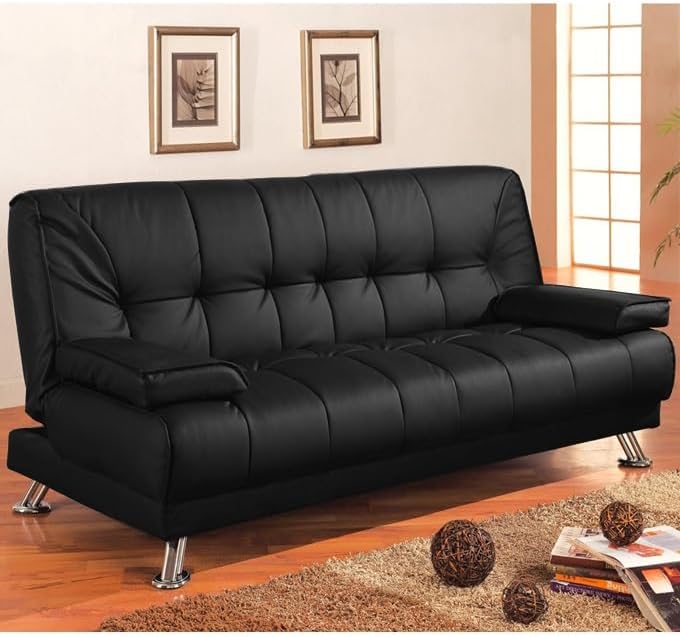 Bagno Italia Divano letto sofa 188x72 nero ecopelle braccioli soggiorno salotto modello Francesca I