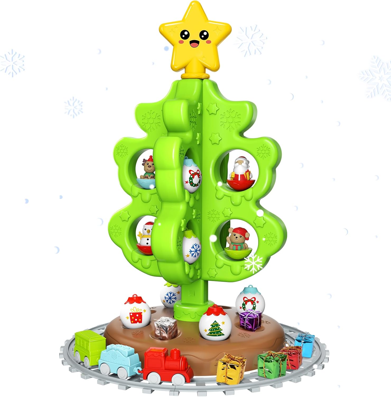 HONG KAI My First Christmas Tree Set for Kids with Train & Ornaments, Safe Toddler Holiday Decoration, Ages 2 4