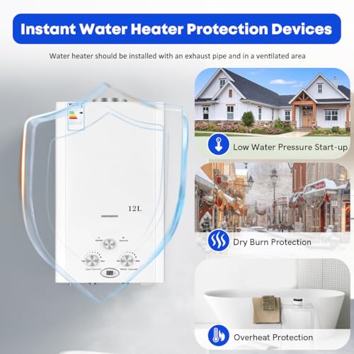 Xverycan Scaldacqua a gas da 12 l, 24 kW, GPL per acqua, propano butano, applicabile, scaldabagno senza serbatoio, per uso domestico, campeggio, roulotte, cabine all'aperto, fienili : Amazon.it: Fai da te