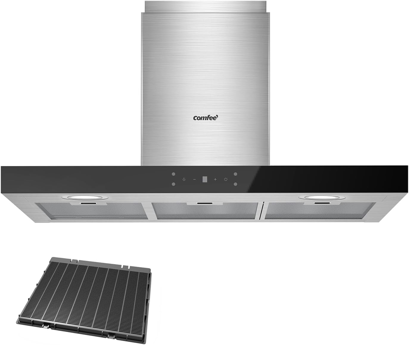 COMFEE' Cappa Aspirante 60 TSHM17SS-60 Acciaio Inossidabile Cappa Cucina Con LED, Sistema Di Ricircolo E Canalizzazione E Filtri A Carbone