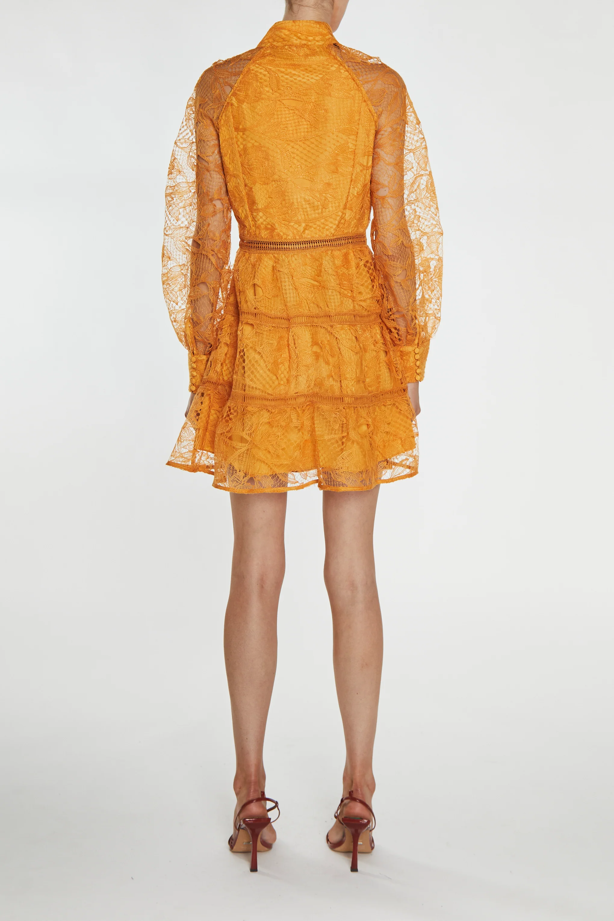 Flora Butterscotch Lace Button Front Mini-Dress