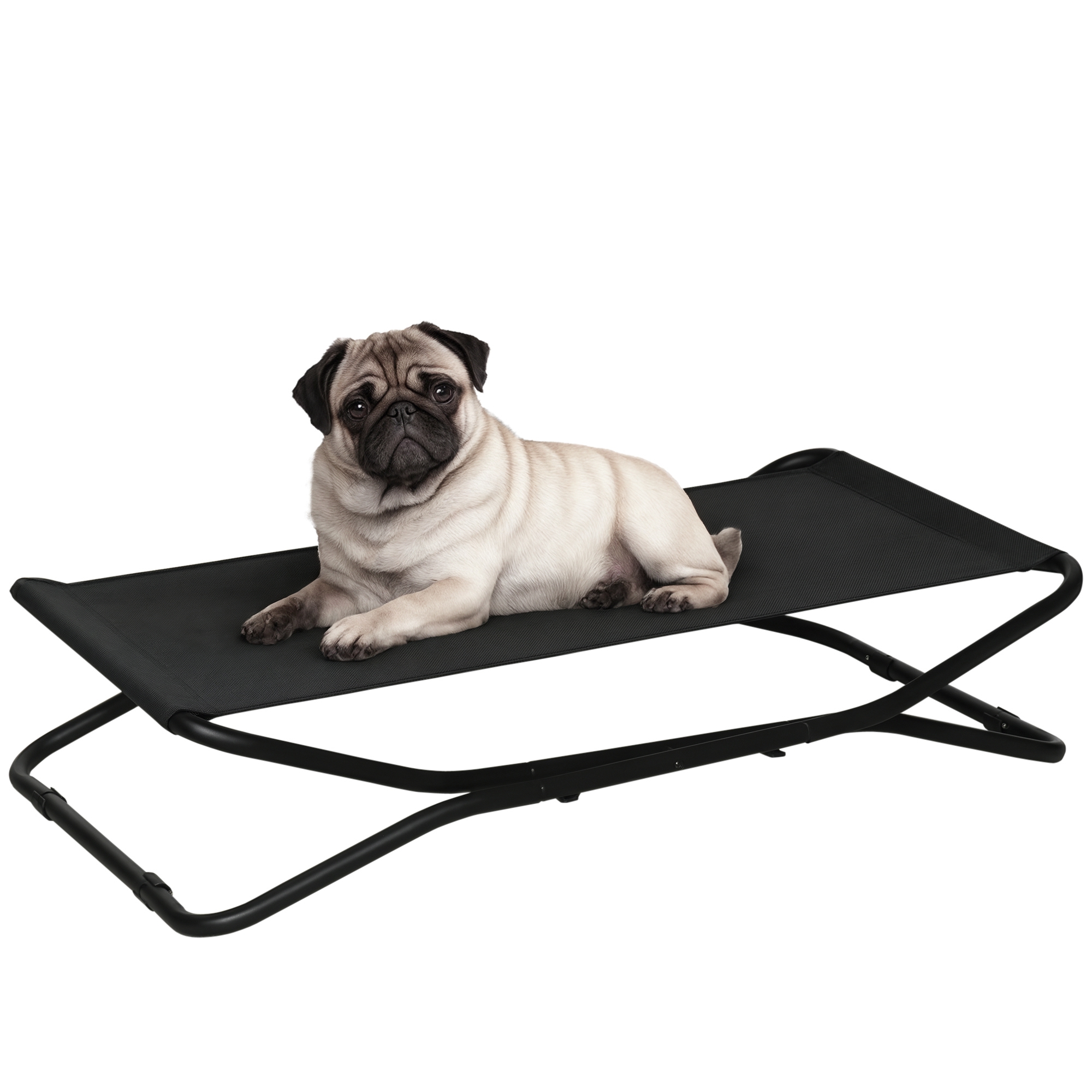 PawHut Hundeliege Outdoor, Erhöhtes Hundebett für kleine und mittelgroße Hunde, Kühlende Haustierliege mit robuster Stahlrahmen,Tragbares Stehendes Haustierbett, 111 x 65,5 x 19 cm, Schwarz