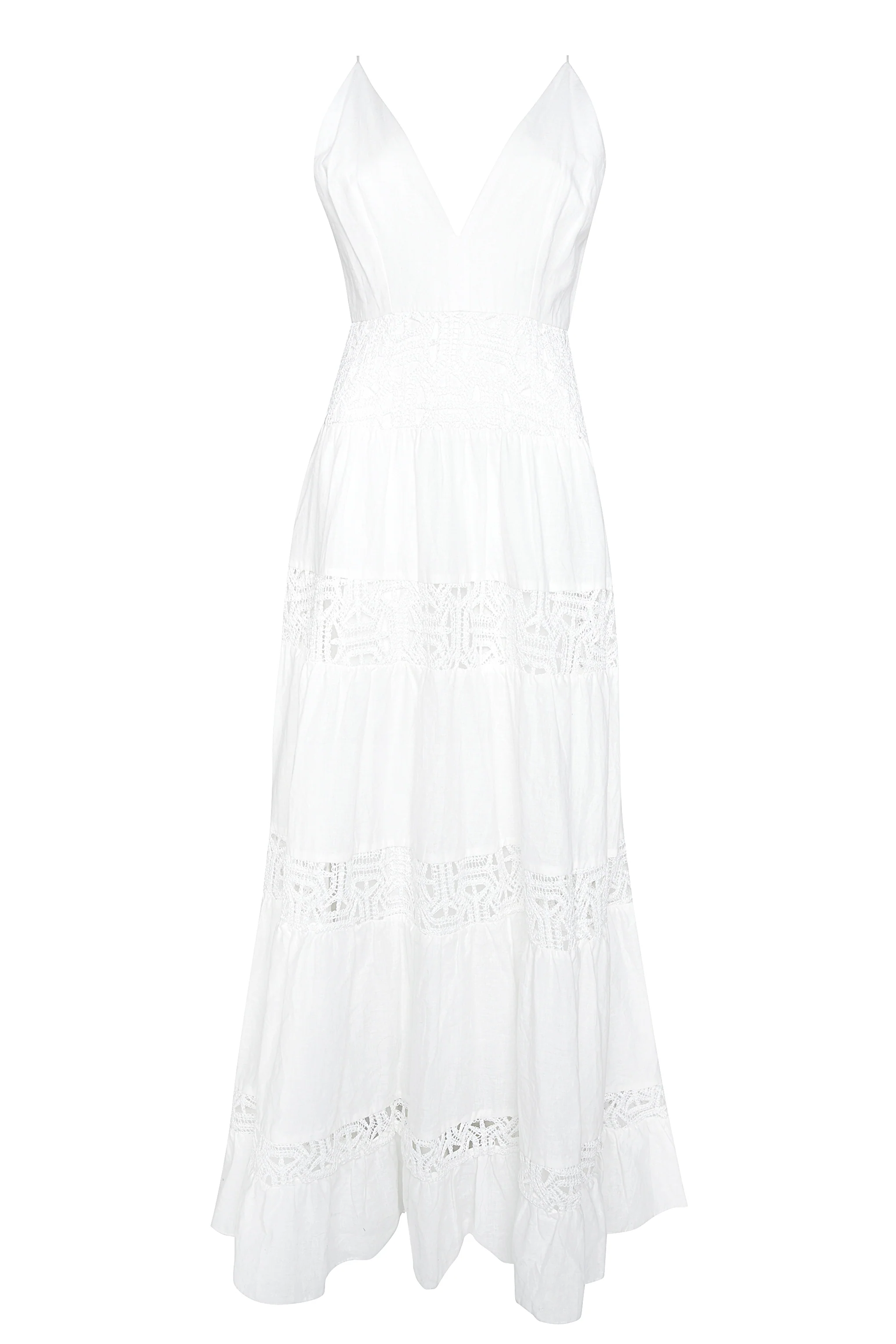 White Crochet Trim Maxi Dress