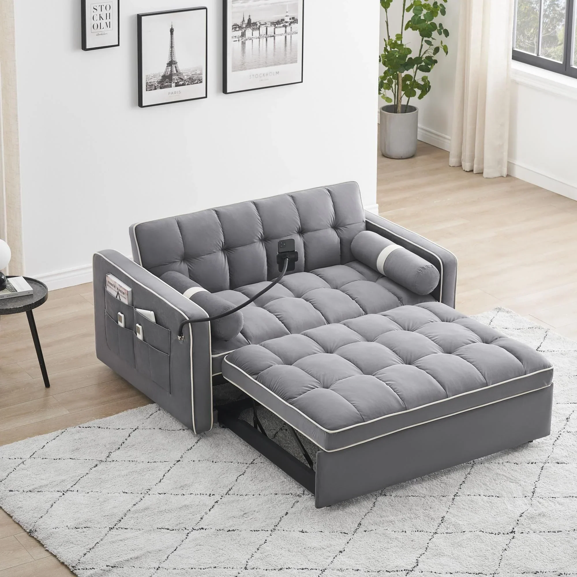 3 in 1 Sleeper Sofa Couch Bed for Living Room Apartment,Grey