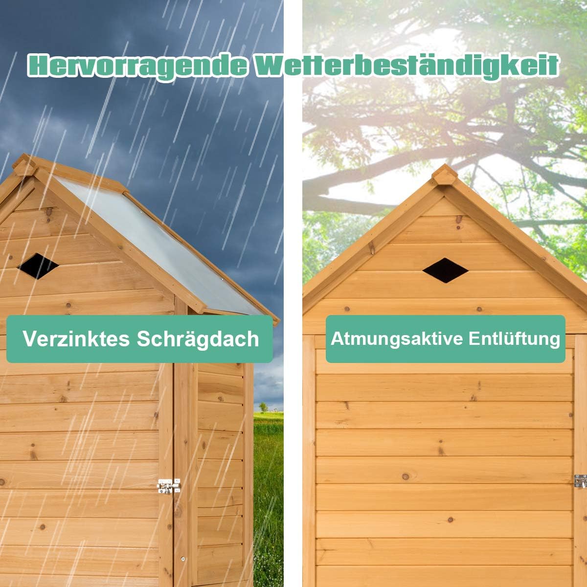 COSTWAY Gartenschrank Holz, Geräteschuppen mit 5 Regalböden und Satteldach, Outdoor Schrank Wetterfest, Geräteschrank Balkonschrank für den außenbereich Garten Balkon (80 x 45 x 177 cm)