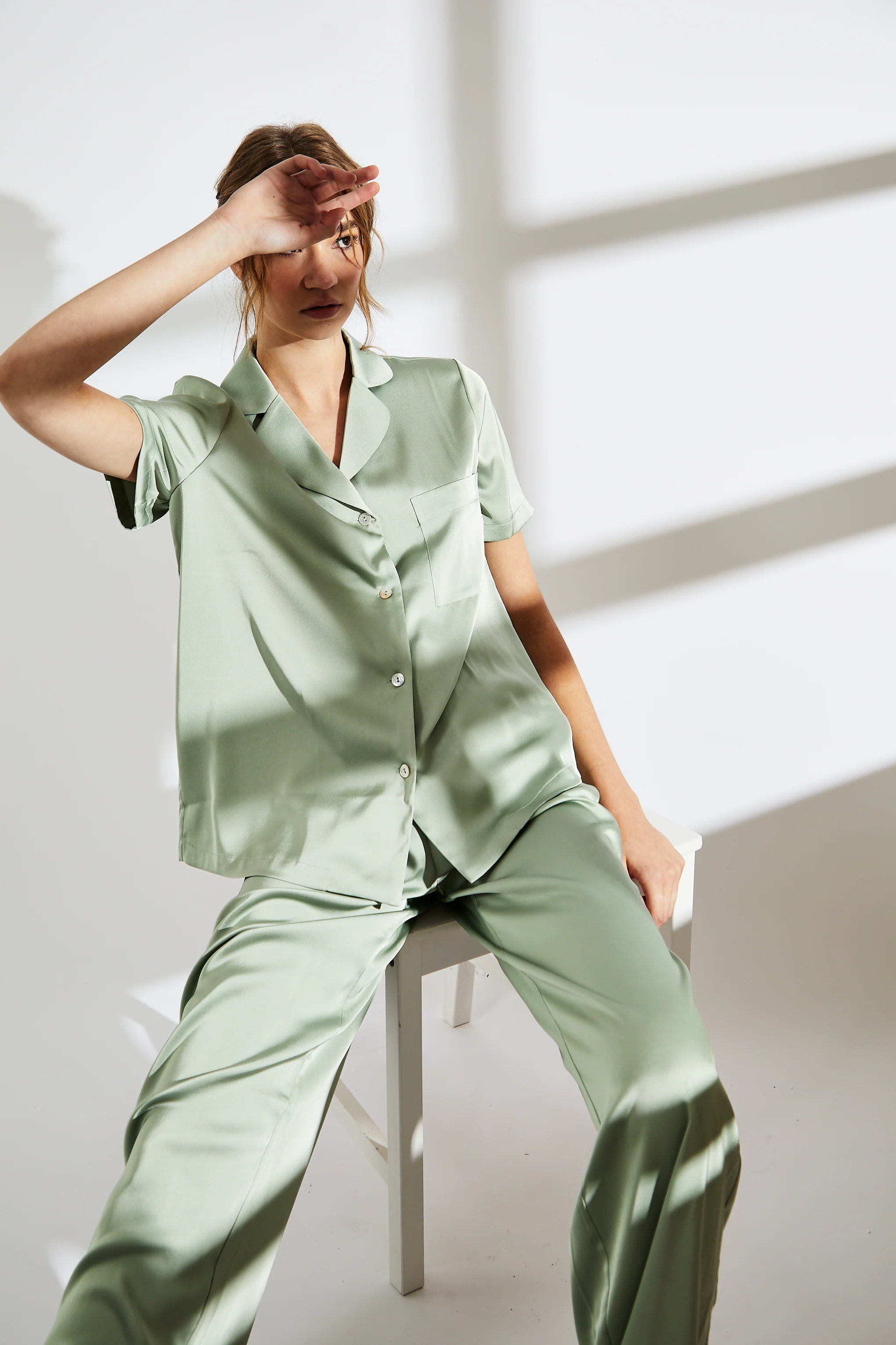Sage Green Satin Pyjama Set