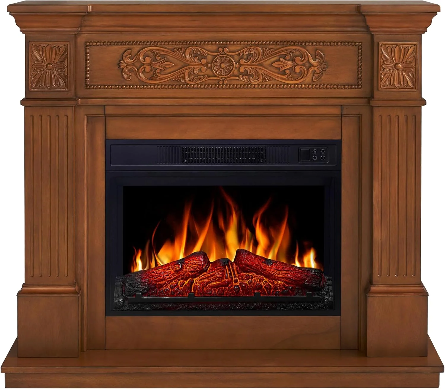 Elektrokamin, 1800 W, Braun, Toscana AF23S, Elektrischer Standkamin mit Heizung, realistischer 3D-Flammeneffekt