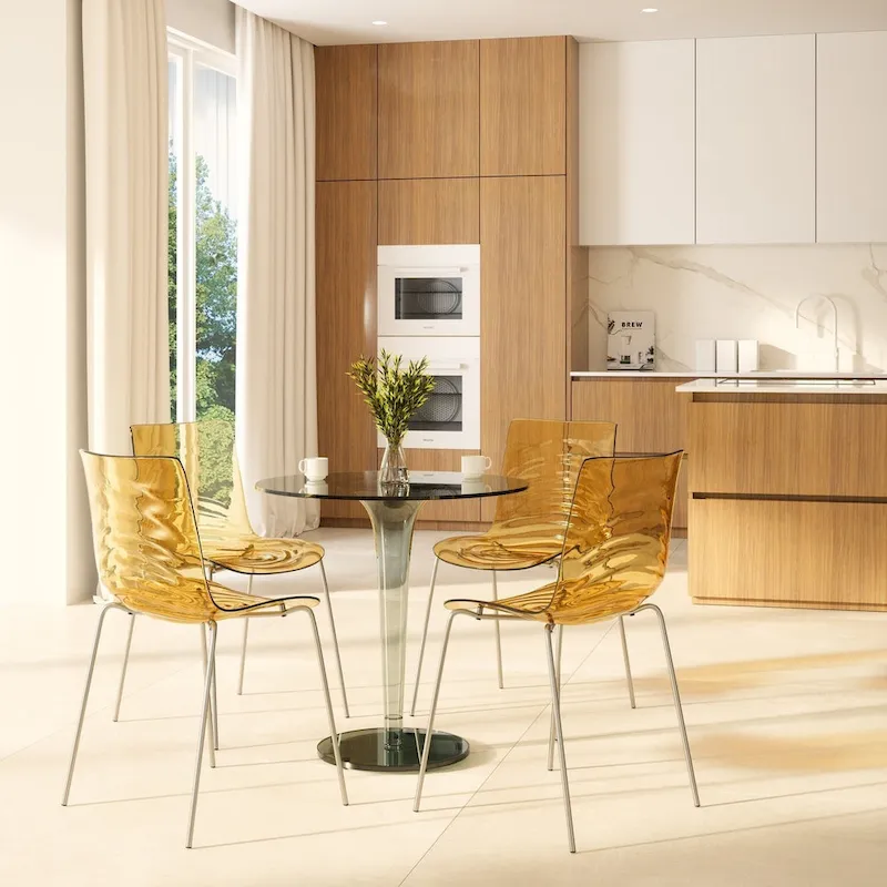 Acrylic Dining Chair with Chrome Legs Modern Accent Side Chair Water Ripple Design Seats